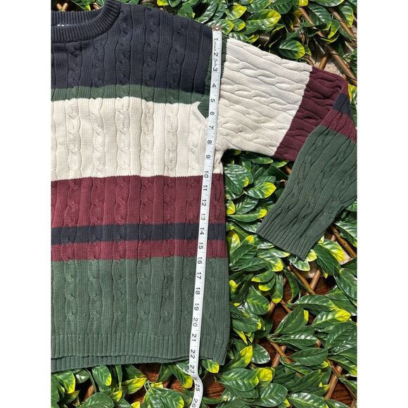 Vintage TRADER BAY 100% Cotton Cable Knit Striped Sweater Size Large - Picture 5 of 5
